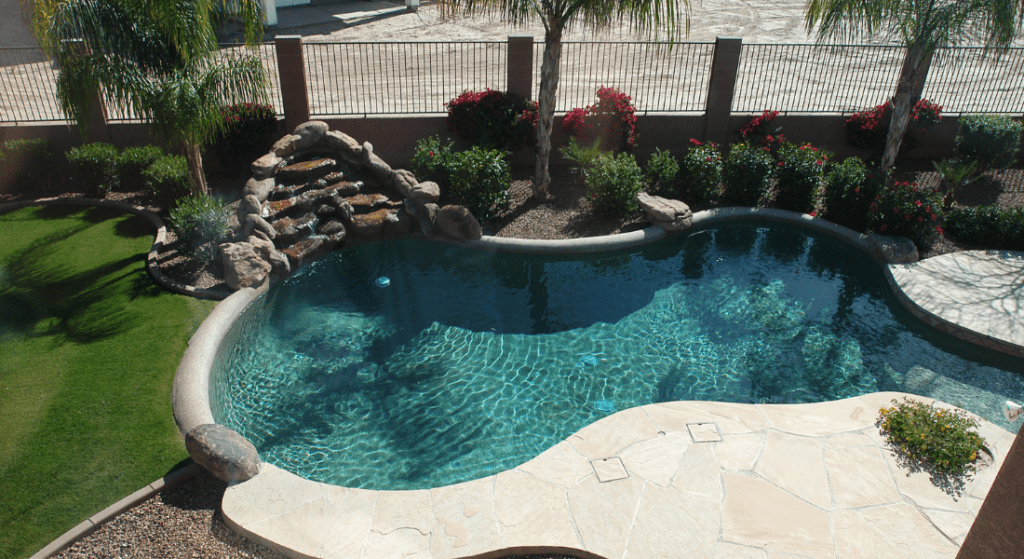 Pool with small rock fountain